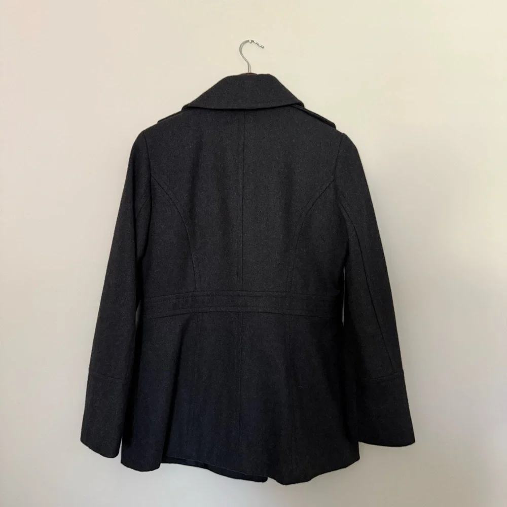 Classic Charcoal Double-Breasted Women's Coat with Military type details. Size S